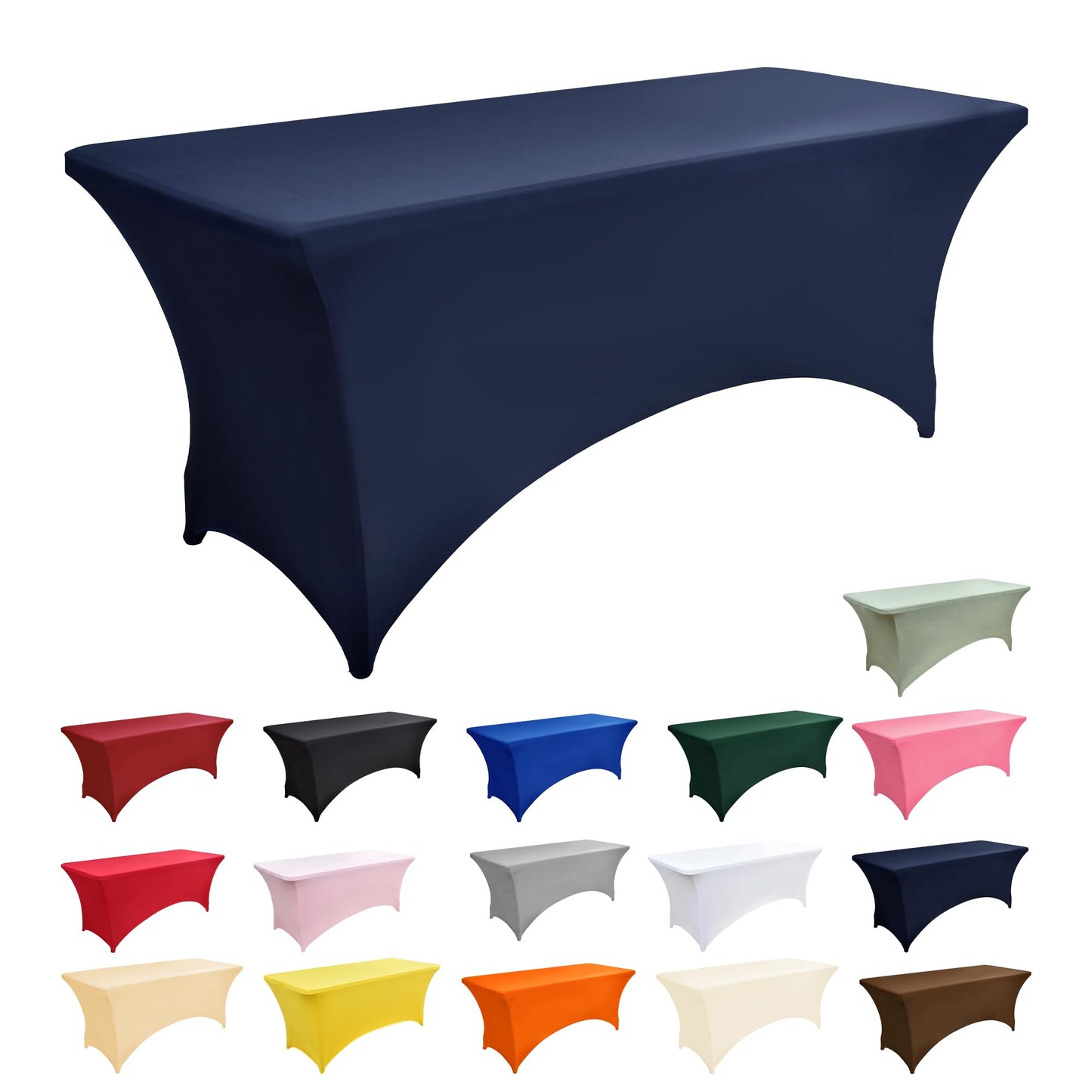 ZarzaaSik 10-Pack 8ft Spandex Table Covers for Rectangle Folding Tables - Washable Elastic Tablecloth - Ultimate Fitted Table Protector for Parties, Trade Shows, Banquet, and Wedding