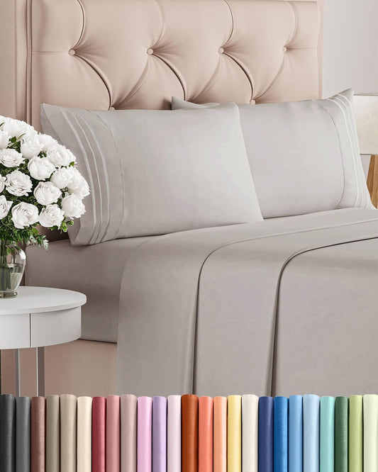 King Size 4-Piece Sheet Set | Comfy, Breathable & Cooling Bed Sheets - Luxury Hotel Quality - Light Grey