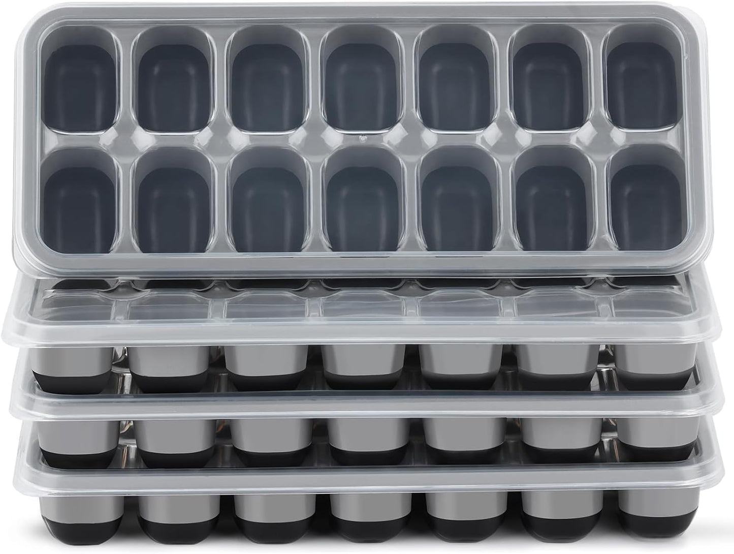Skiennix Silicone Ice Cube Tray - Easy-Release 4 Pack with Spill-Resistant Lids | Stackable Design for Freezer