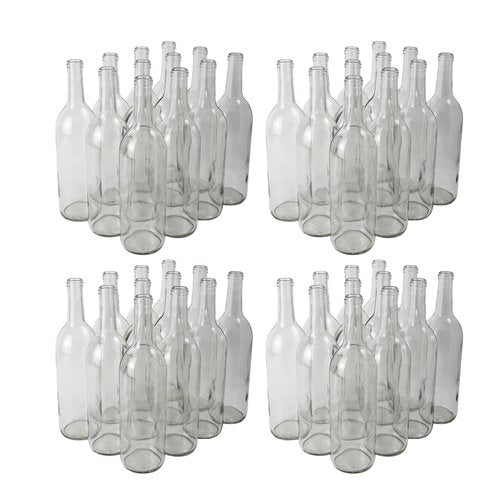 FastRack - 750ml Clear Bordeaux Wine Bottles (Pack of 48) | W5 Clear/Flint Flat-Bottomed Cork Top Liquor Bottles | 750 ml Glass Bottle for Wine Making | 4 Cases of 12 - NO CORKS INCLUDED