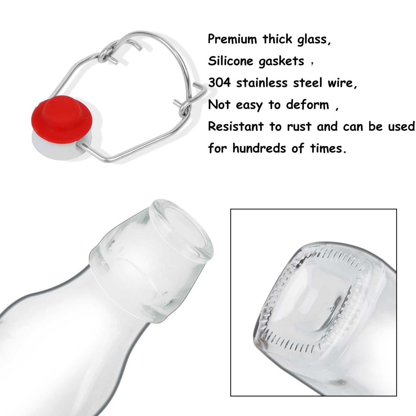ZEBEIYU Swing Top Glass Bottles 4 oz With Flip Airtight Lids for Home Brewing, Beverages, Oil, Vinegar, Water, Soda, Kefir, Limoncello, Homemade liquor, vanilla（10 Pack