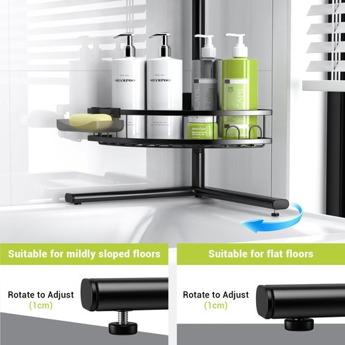 Aitatty Corner Shower Caddy - 4-Tier Rustproof Bathroom Organizer Shelf - Black Floor Rack
