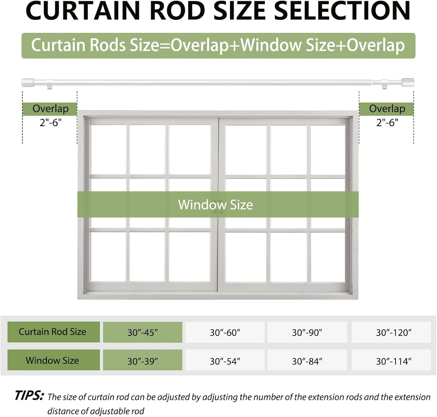 Skiennix Adjustable Curtain Rods - 5/8” Diameter, 30-45 Inch for Small Windows - White with Brackets