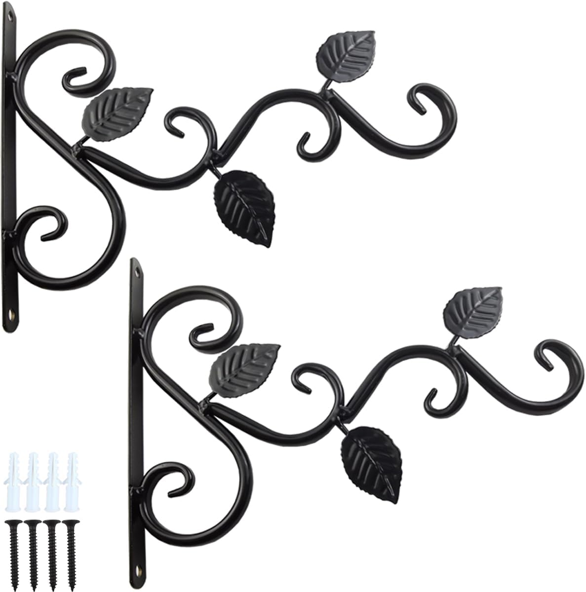 TIHOOD Wall Hook Plant Brackets - Durable Metal Iron Hangers for Outdoor Decor | Black, 2PCS