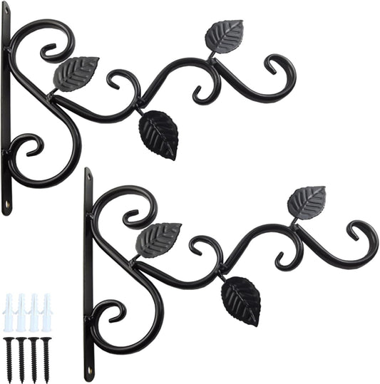 TIHOOD Wall Hook Plant Brackets - Durable Metal Iron Hangers for Outdoor Decor | Black, 2PCS