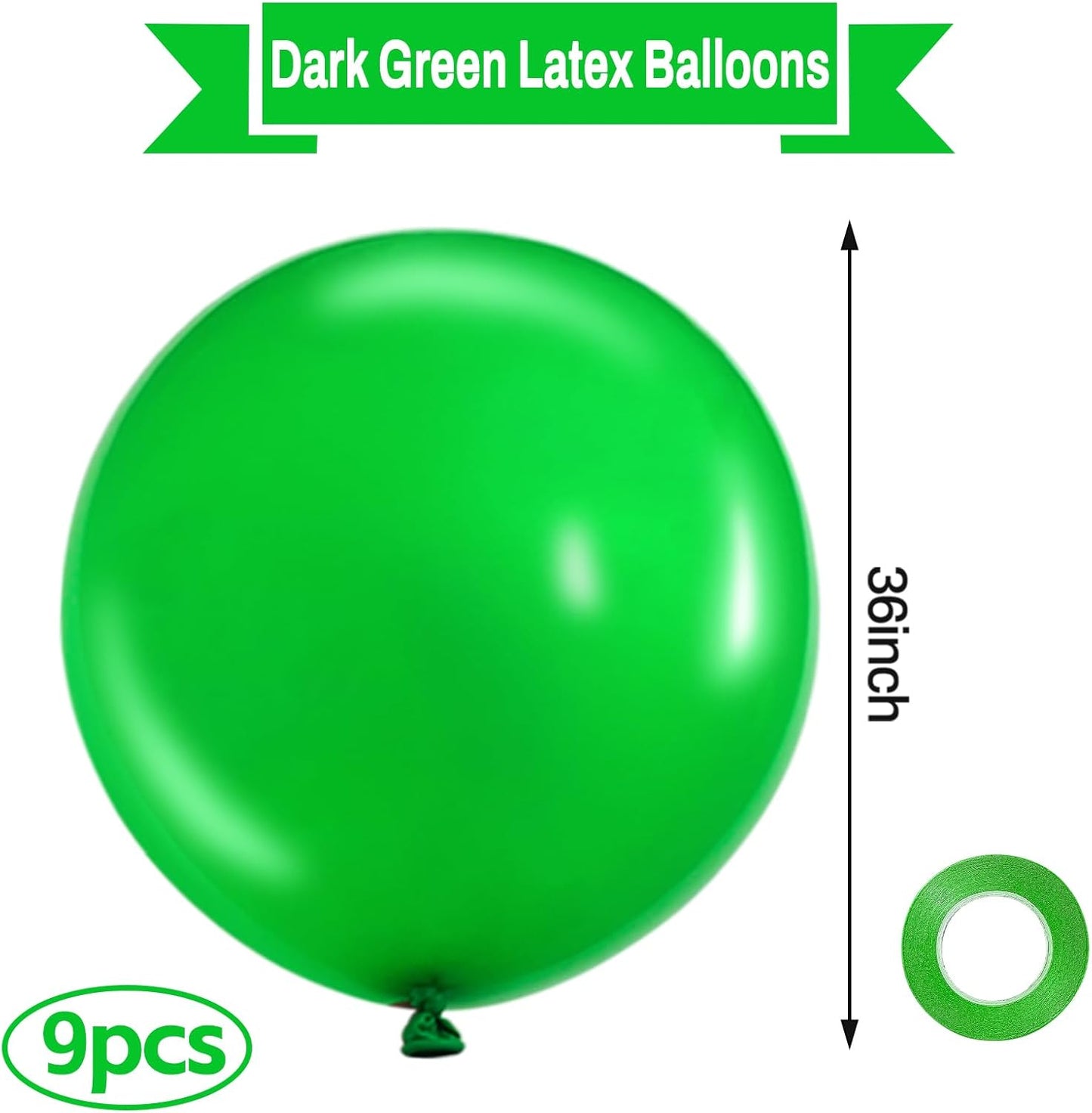 LEEZZIZZ Green Giant Balloons - 36 Inch Jumbo Latex Balloons | 9 Pack for Kids' Party & Wedding Decor