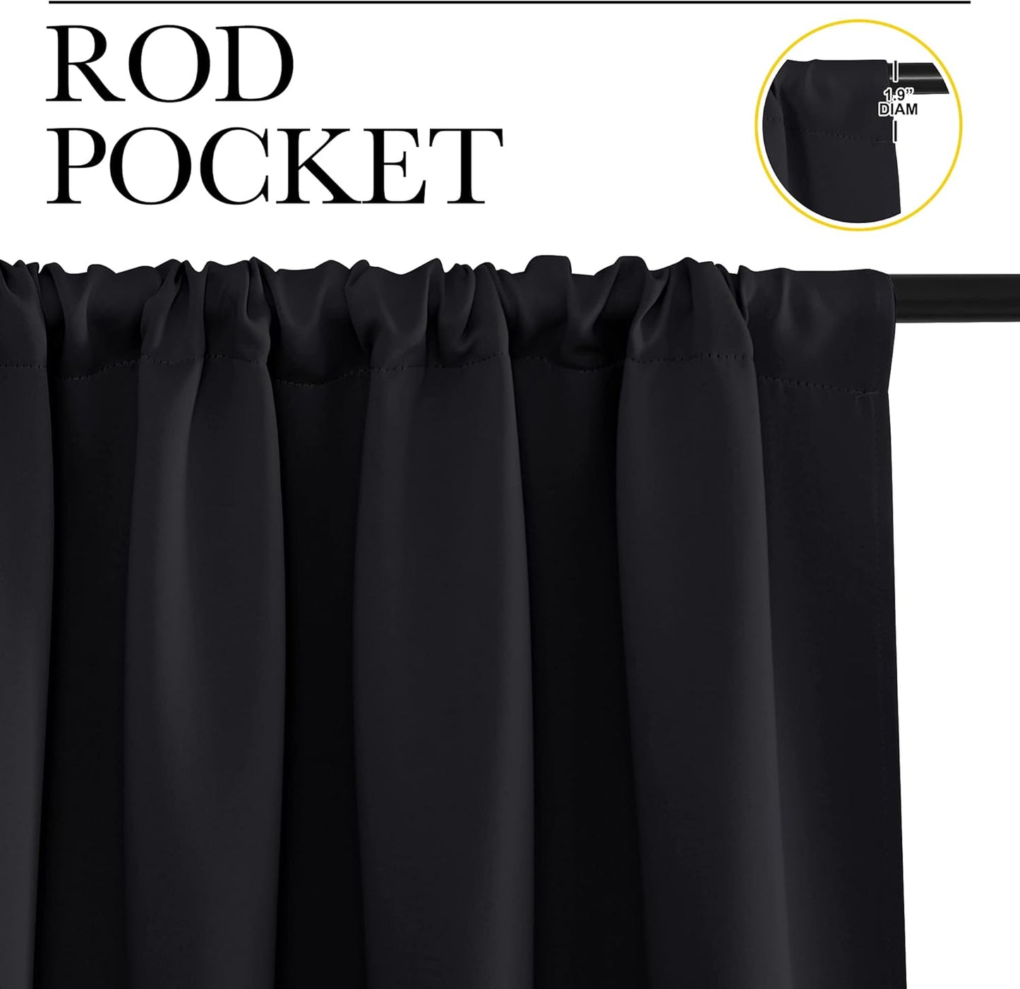 NICETOWN Blackout Curtains - Solid Thermal Insulated Drapes for Bedroom | 2 Panels, 42" x 63", Black