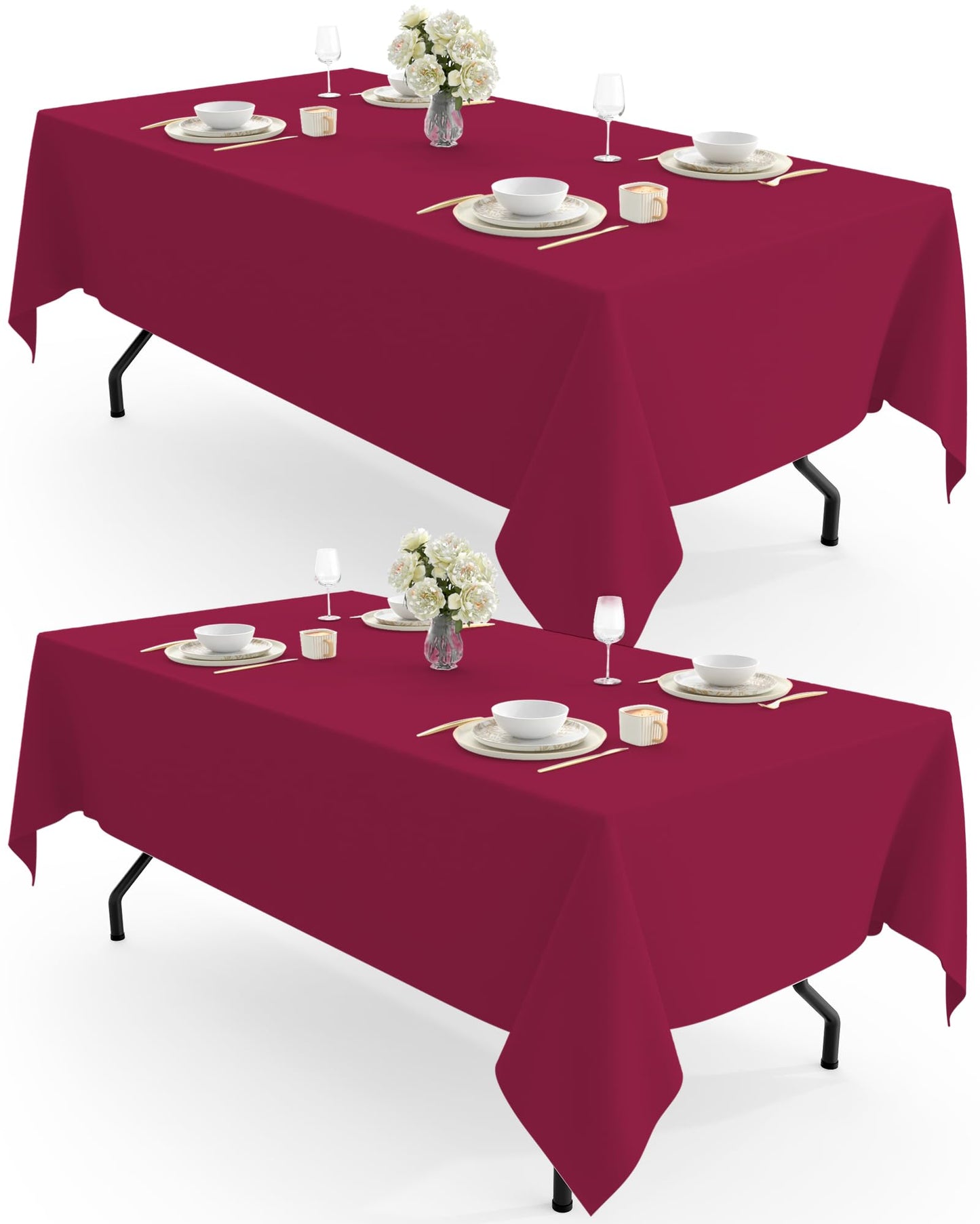 Pureegg Rectangle Table Cloth 60" x 102" – Durable Polyester Tablecloth Offers Reusable & Washable Protection, Ideal for Outdoor Party, Picnic, Wedding, Banquet and Birthday, 2 Pack, Fuchsia