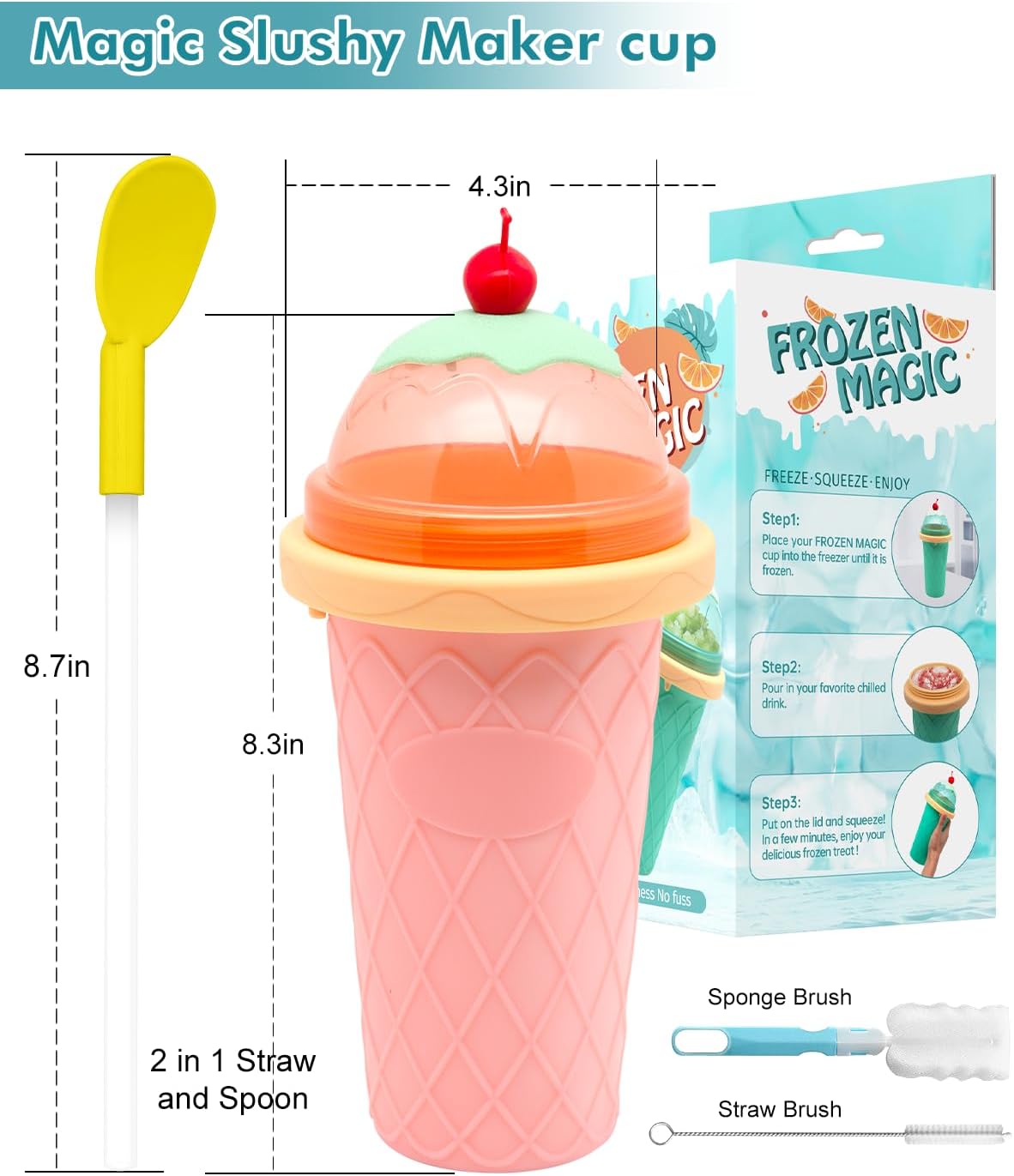 Skiennix Slushie Cup - Portable Smoothie Maker with Lids & Straws | Perfect for Juices & Ice Cream (Pink)