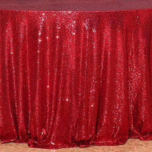 ShinyBeauty Red Sequin Round Tablecloth 120 Inch for Banquets & Holidays