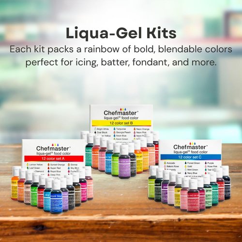 Chefmaster - Liqua-Gel Food Coloring - 12 Vibrant Colors - Fade Resistant & Easy to Blend - Made in the USA