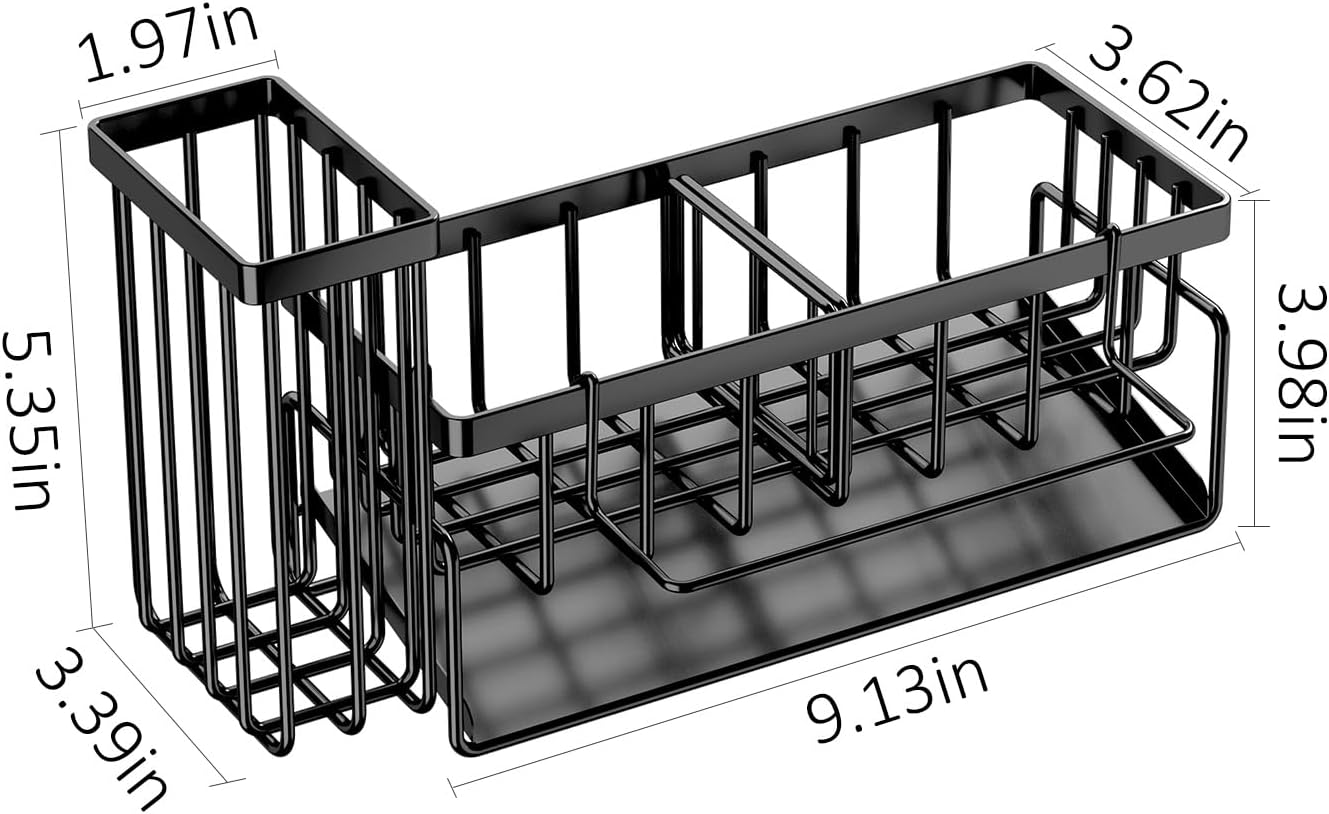 Skiennix Sponge Holder & Sink Caddy Organizer - Rustproof Kitchen Storage Solution | Carbon Black