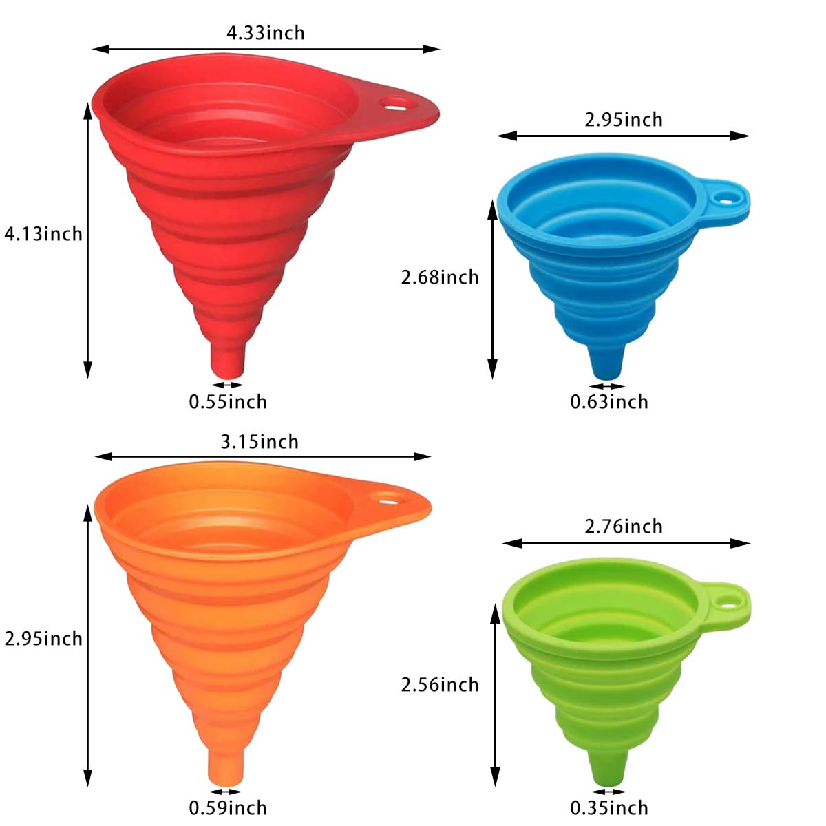 Skiennix Kitchen Funnel Set - 4 Pack of Foldable Silicone Funnels for Easy Liquid Filling - Food Grade