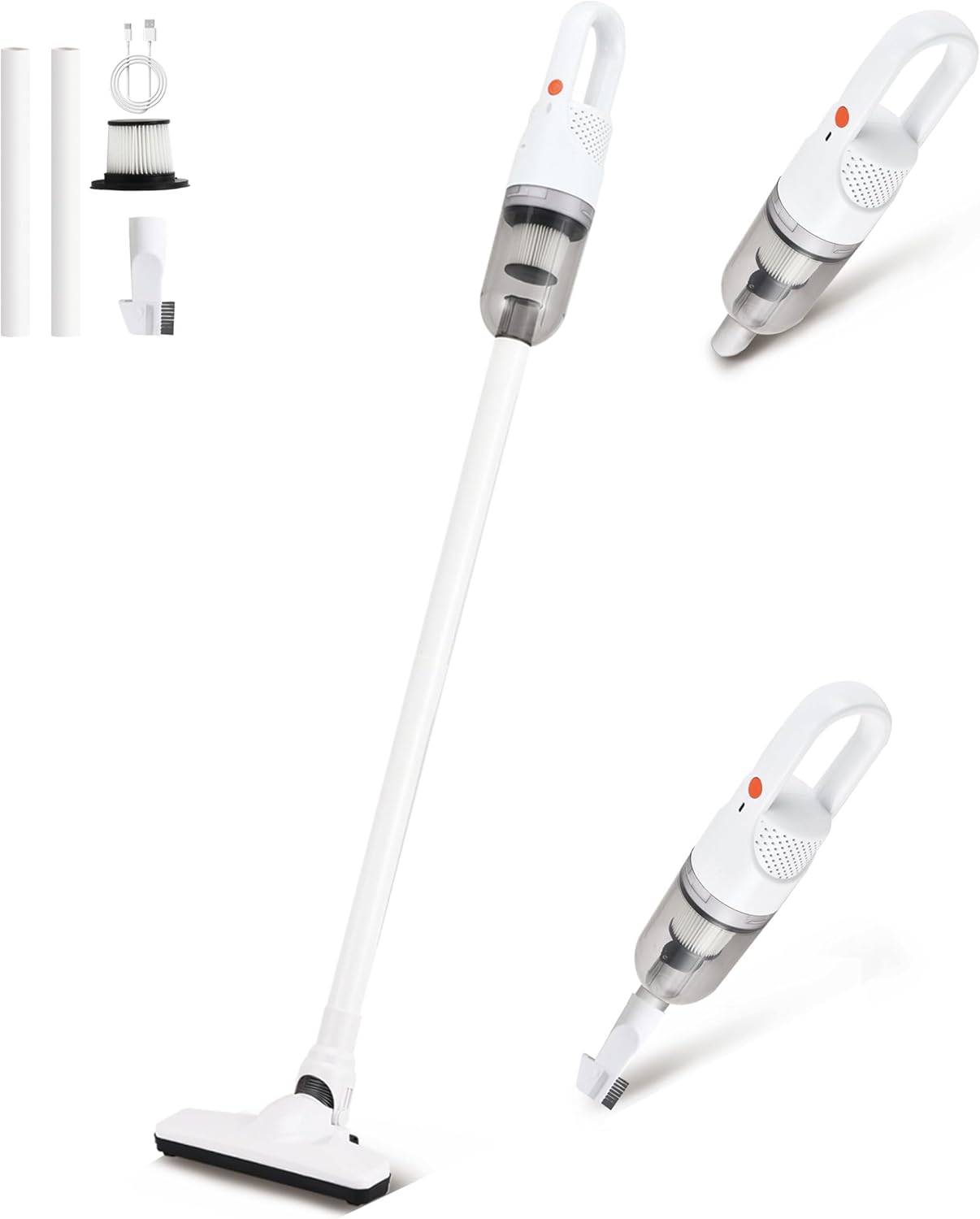 Skiennix 6-in-1 Lightweight Stick Vacuum Cleaner - 100W Powerful Motor | Portable Handheld for Hard Floors & Carpets (Silver)