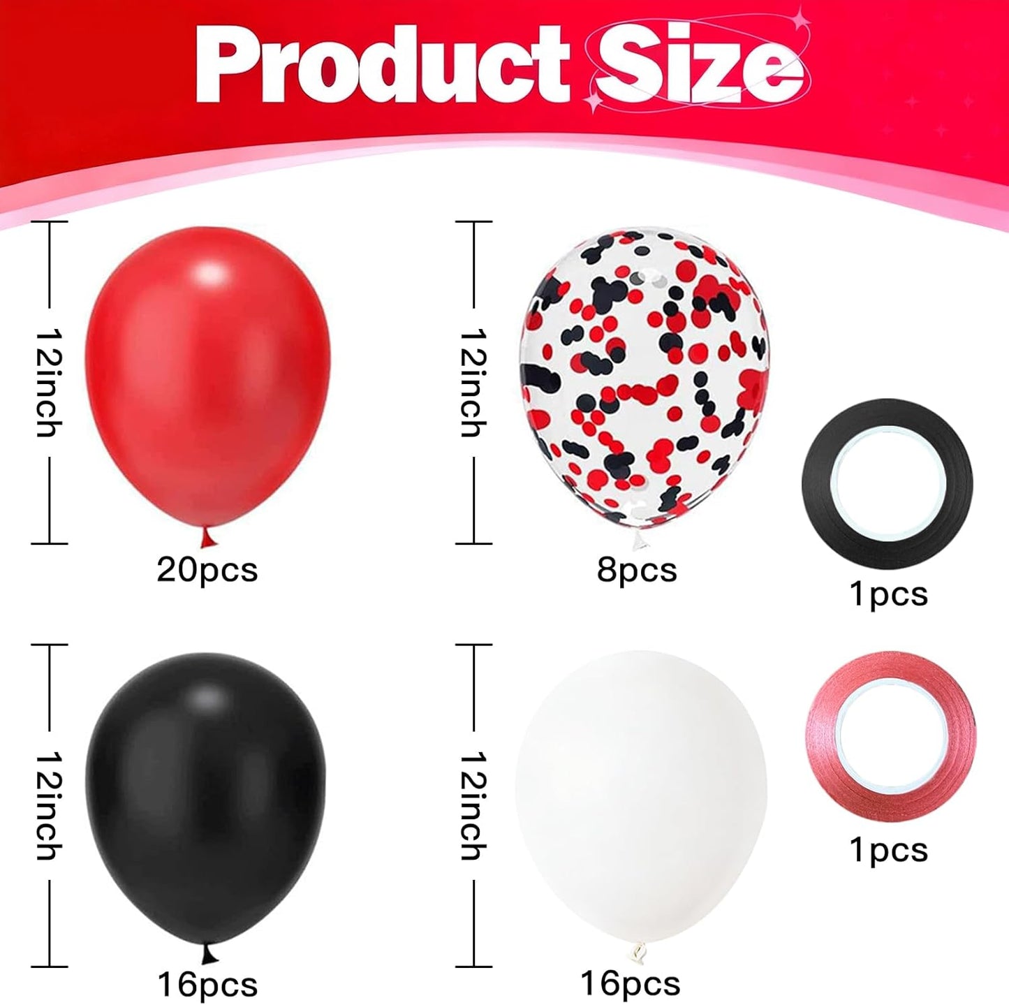 Red and Black Balloons - 60PCS 12 Inch Metallic Confetti Balloons for Birthday & Wedding Decor