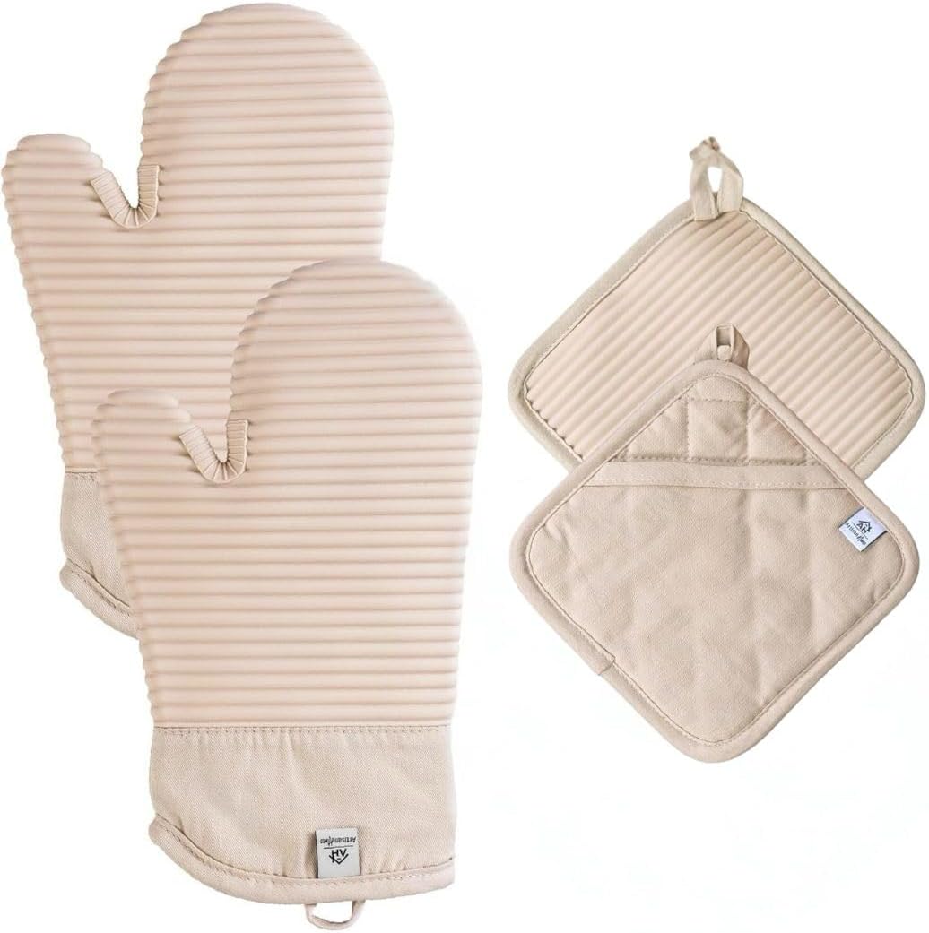 Skiennix Extra Long Silicone Oven Mitts - Heat Resistant 500°F | BPA-Free 4-Piece Kitchen Set