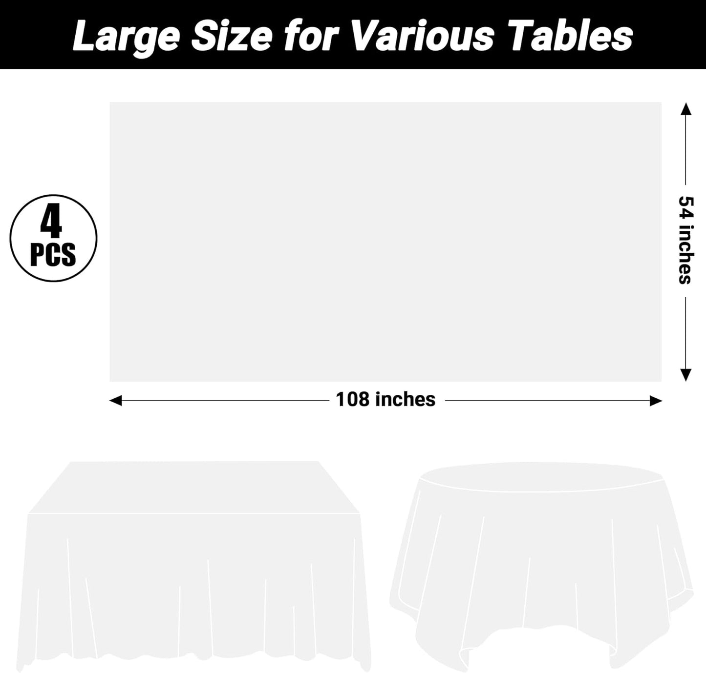 Skiennix White Plastic Tablecloths - Sturdy Disposable 54 x 108 Inches for Effortless Cleanup at Parties | Picnics & Birthdays