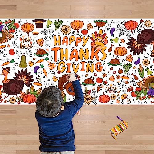 OHOME Thanksgiving Giant Coloring Poster/Tablecloth-Thanksgiving Crafts for Kids-30 x 72 Inches Jumbo Paper Coloring Banner Games Activities Essentials for Kids Gifts - Thanks Giving Decorations Decor