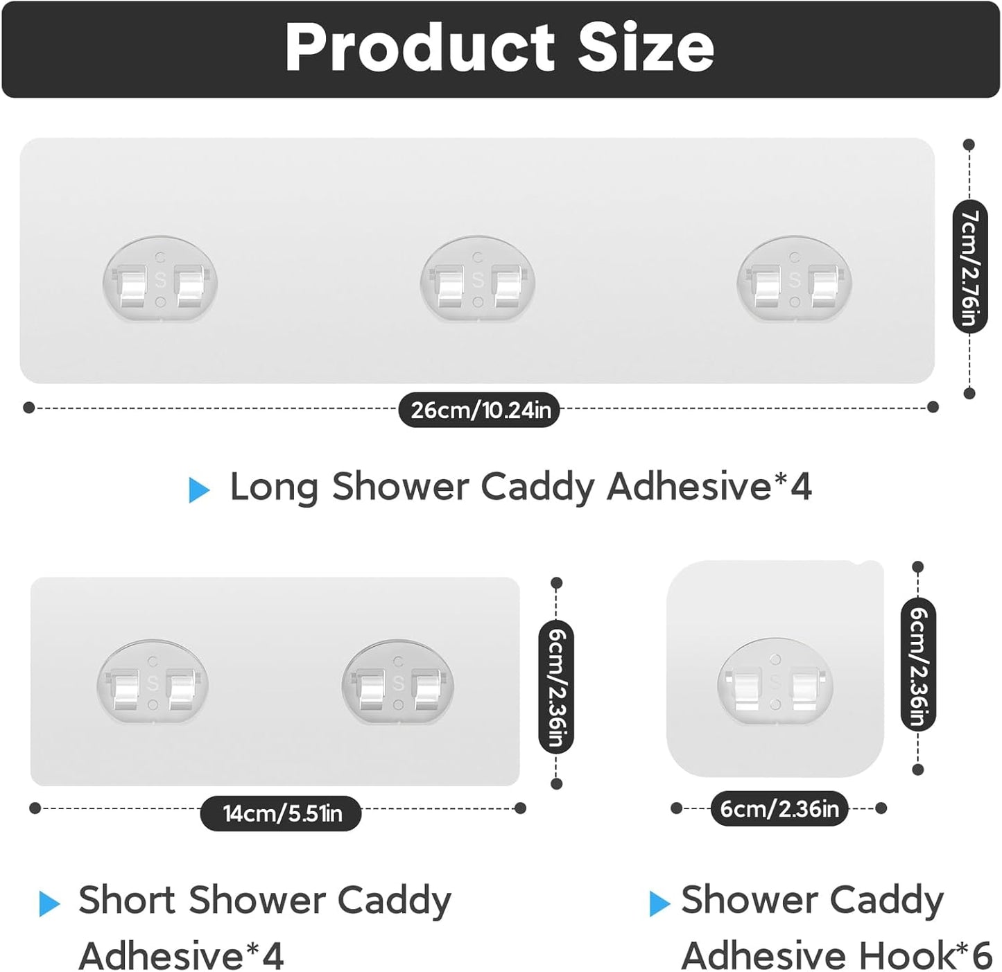 Lsnisni Shower Caddy Adhesive Hooks - Strong Waterproof Strips for No-Drill Bathroom & Kitchen Storage | 14 Pack