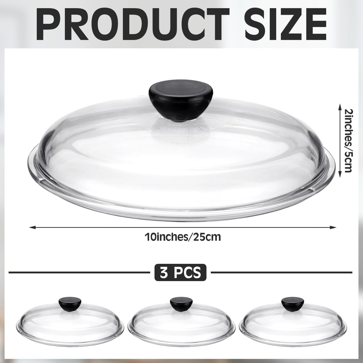 LemonRoad 3 Pack 10" Glass Microwave Splatter Cover for Food, Glass Cookware & Bakeware Cover Microwave Food Splatter Lid with Grip Handle, Dishwasher Safe