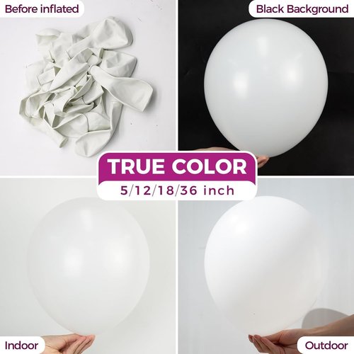 Bezente 36 Inch White Giant Balloons - 8 Pack Jumbo Round Latex Balloons for Weddings & Parties