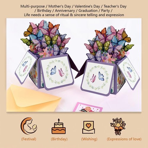 Butterfly & Bouquet Greeting Cards by [Brand Name] - Pop-Up Style with Envelopes | Perfect for Family & Friends