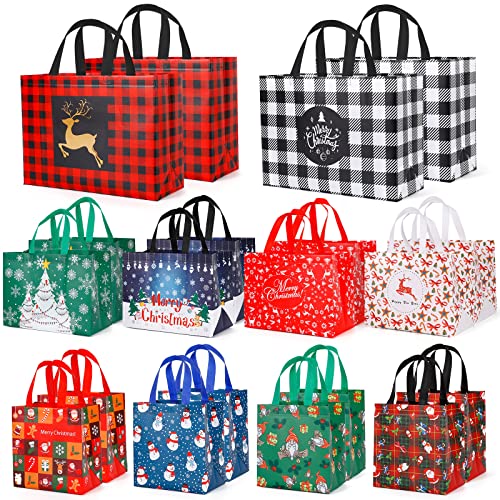 YANGTE 20 Pack Christmas Gift Bags Assorted Sizes, Reusable Tote with