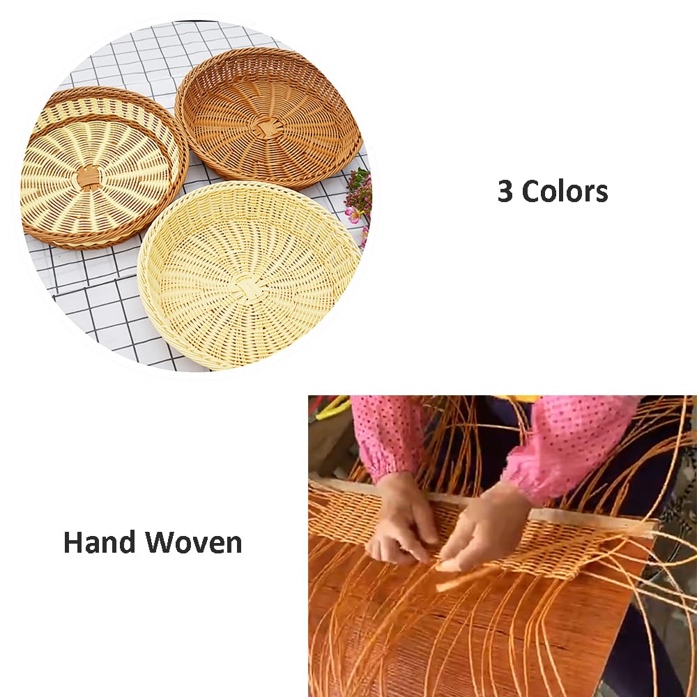 RT&BS 2pcs Round Wicker Bread Basket, Round Wicker Fruit Basket, Woven Egg Baskets, Reusable Handwoven Storage Baskets for Living Room, Kitchen, Store, Restaurant, Outdoor, Party (Brown, M)
