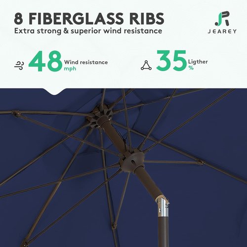 JEAREY 9FT Outdoor Patio Umbrella - Market Table Umbrella with Tilt & Crank | UV Protection, Navy