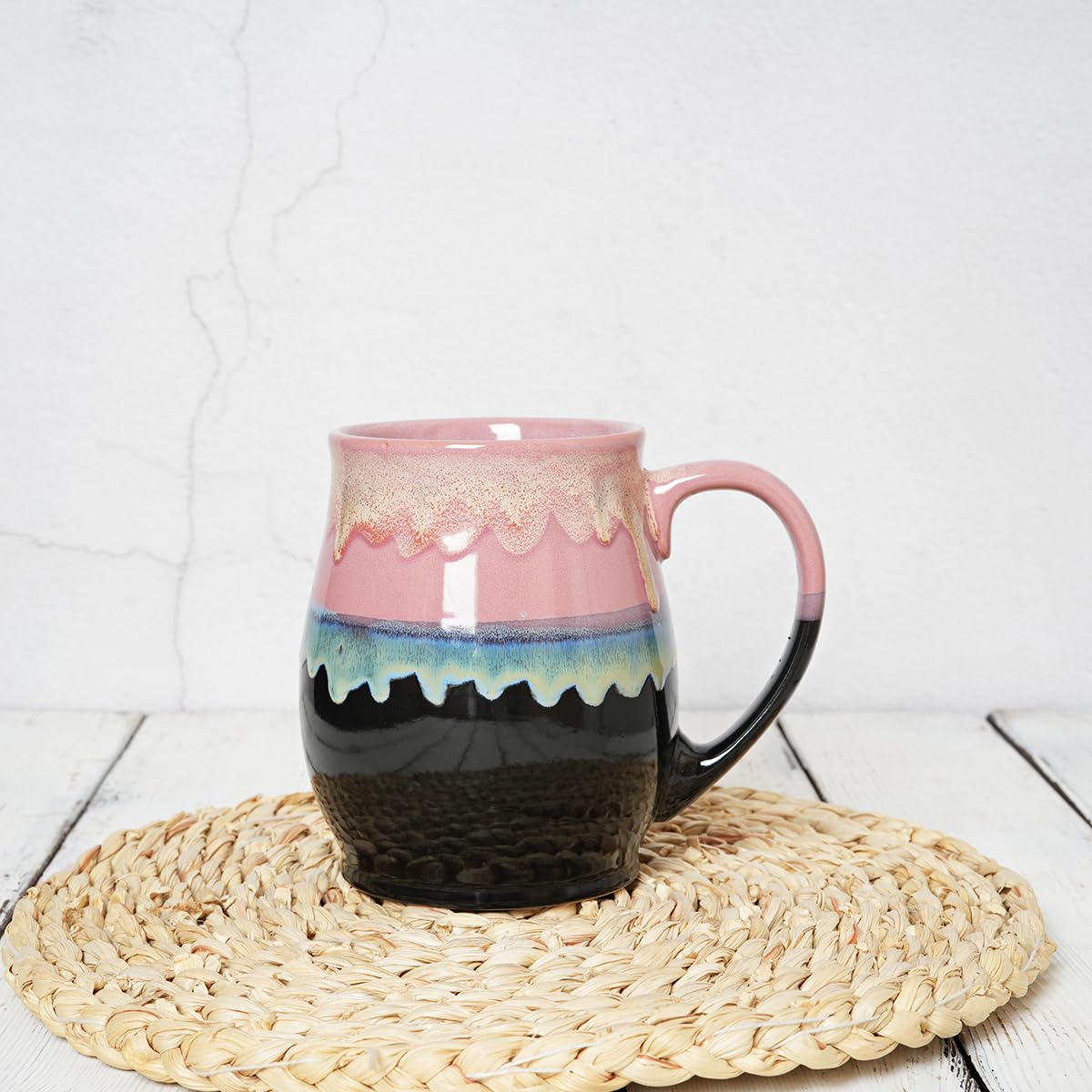Bosmarlin Extra Large Ceramic Coffee Mug, 25 Oz, Dishwasher and Microwave Safe, Big Oversized Tea Cup, Reactive Glaze (Pink)