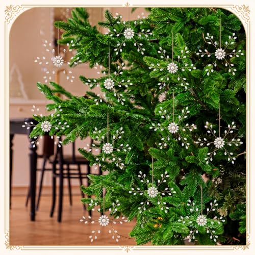 12 Pcs White Pearl Snowflake Christmas Ornaments for Tree & Holiday Decor
