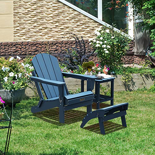 2-Piece Blue Folding Adirondack Footrest Set - No Assembly Needed, Weather-Resistant