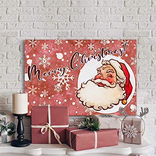 Renditions Gallery Cartoon Santa Wall Art - 12x18 Inch Canvas, Red & White Snowflake Background, Ready to Hang Christmas Decor