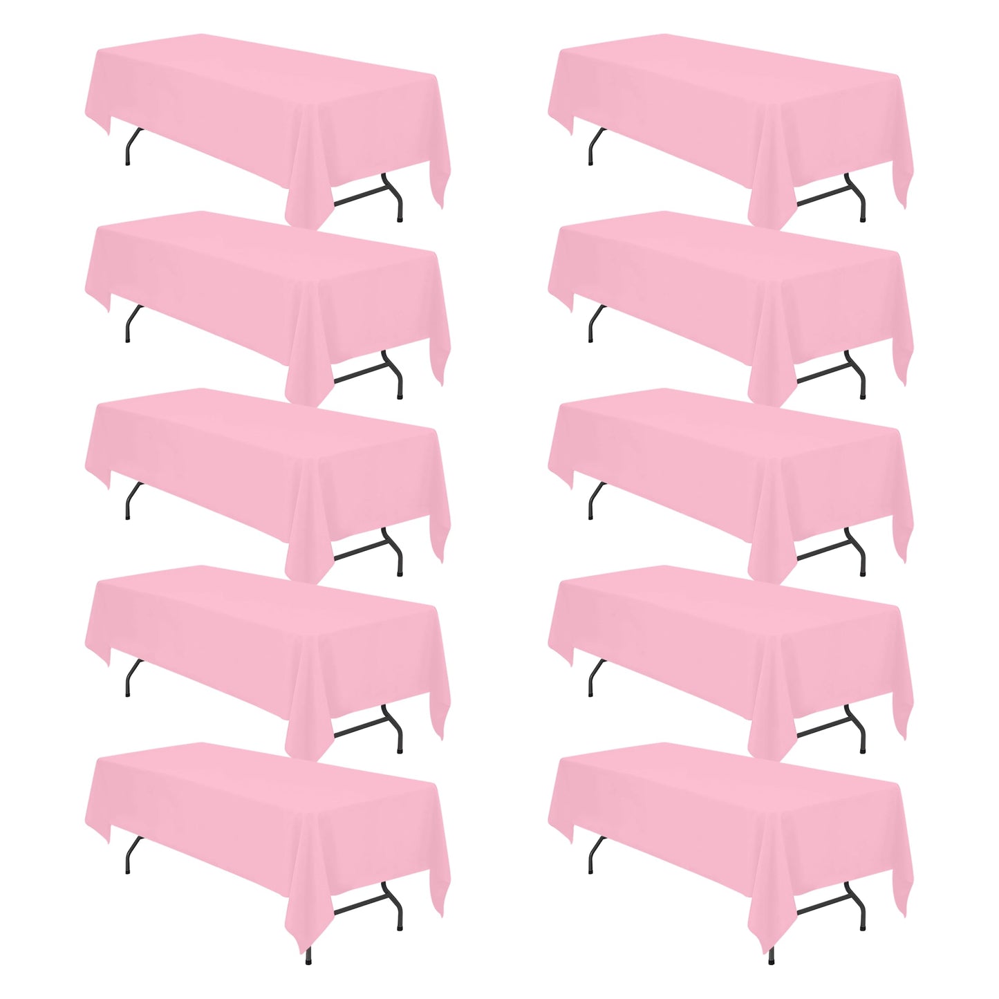 BRILLMAX 10 Pack Pink Tablecloths 60 x 126 Inch for 8ft Rectangle Tables - 150 GSM Polyester Fabric, 15" Standard Drop, Water, Stain & Wrinkle Resistant Cloth Cover for Wedding Banquet Dining Buffet