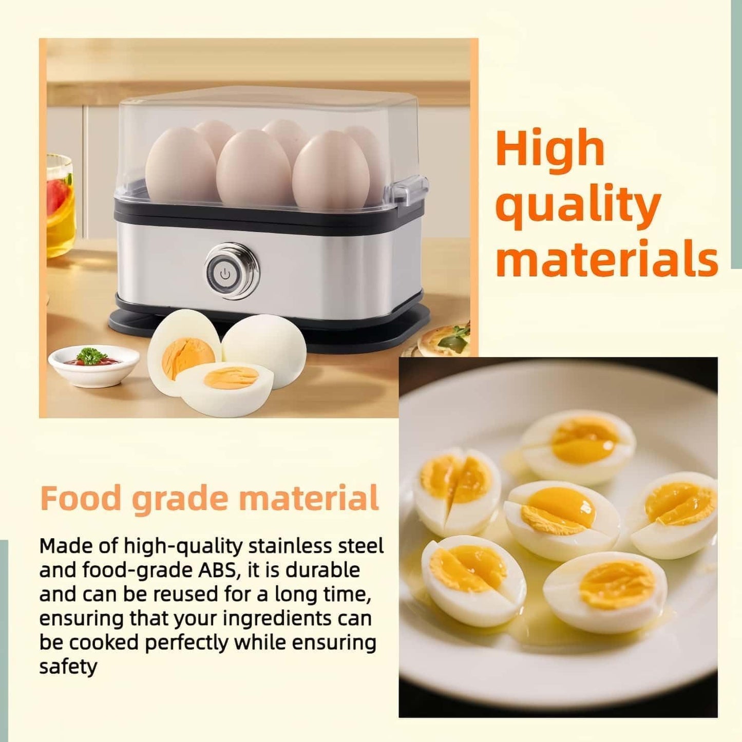 Skiennix Rapid Egg Cooker - 6 Egg Capacity, Soft/Medium/Hard Boiled, Stainless Steel | Silver Gray