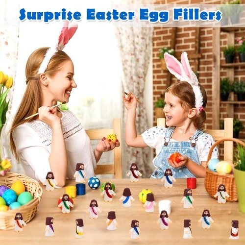 Fyjous Easter Egg Fillers - 90 Pack Mini Jesus Figurines for Basket Stuffers & Hide and Seek