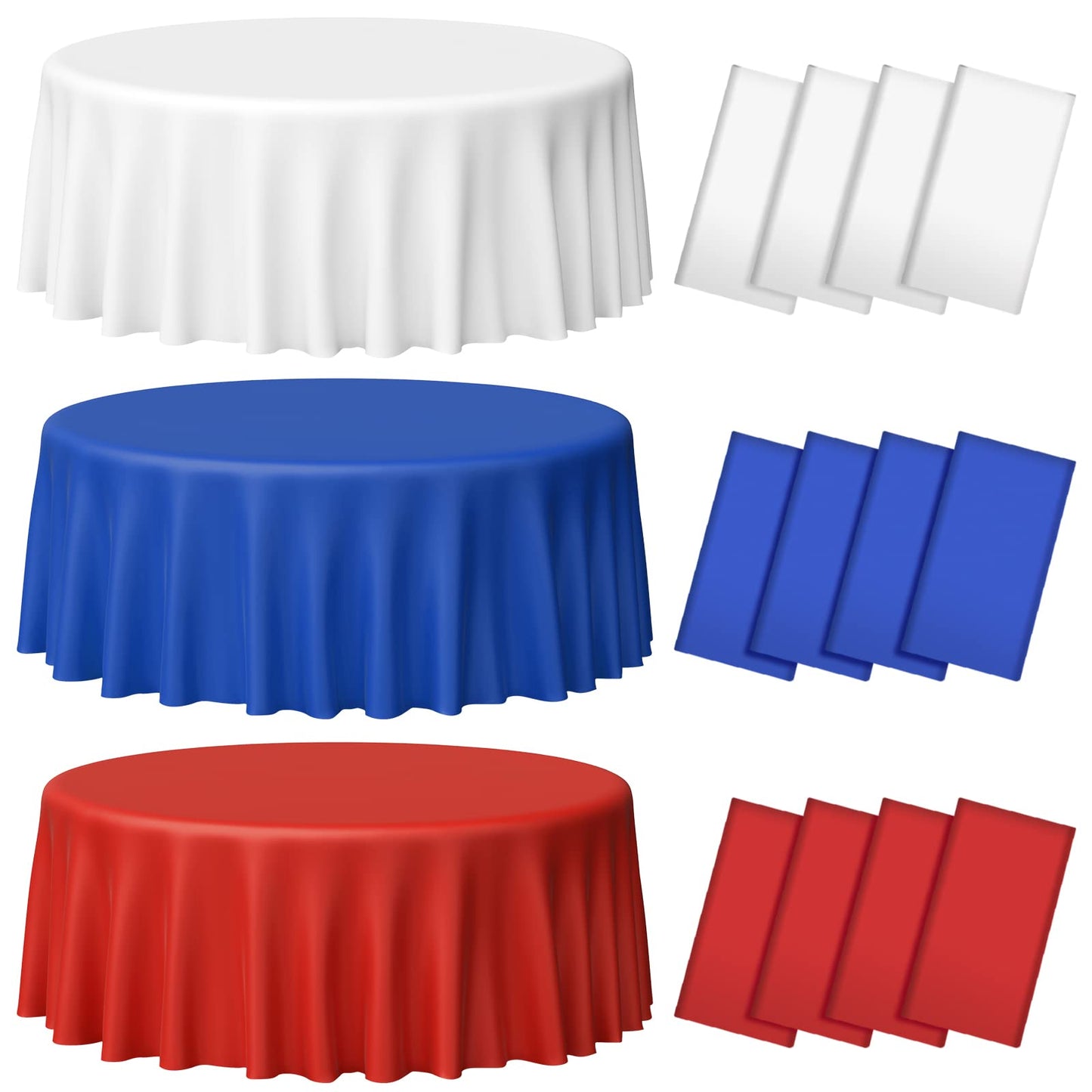 MASHAN 12 Pack 4th of July Plastic Tablecloth, Red White and Blue Patriotic Disposable Tablecloth,Round Table Cover for Independence Day Memorial Day Veterans Day 250 Anniversary Decorations, 84 Inch