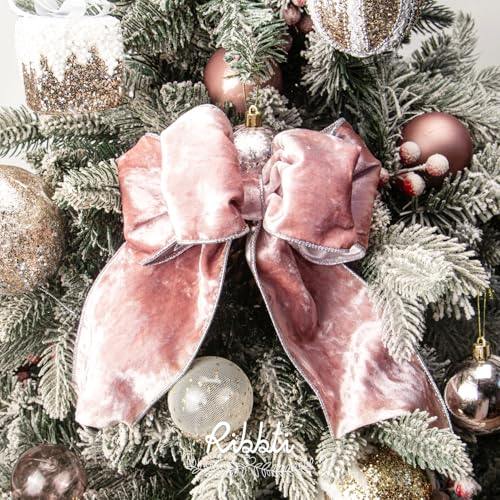 Ribbli Light Pink Velvet Wired Ribbon 4 Inch x 10 Yards - Christmas Gift Wrap & Decorations