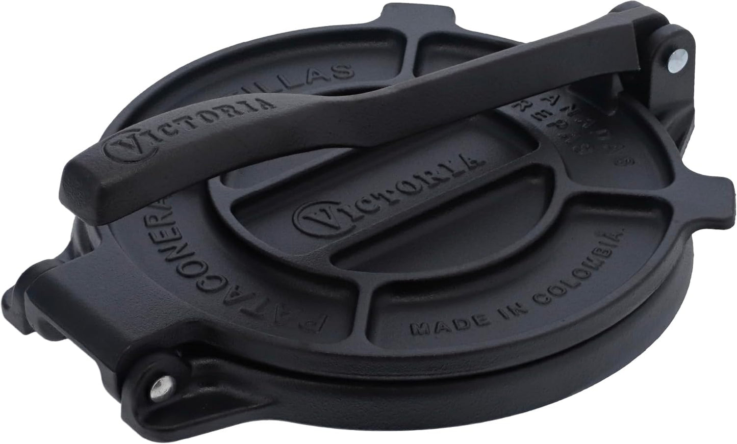 Victoria Cast Iron Tortilla Press - 8 Inch Roti Maker Seasoned with Flaxseed Oil | Traditional Black Finish