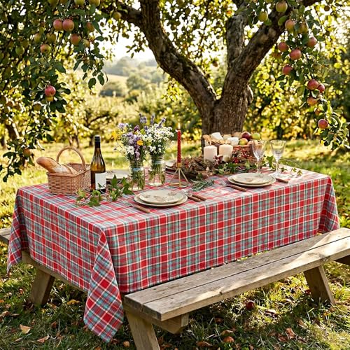 B-COOL Checkered Christmas Tablecloth 57x84 in Rectangle - Red/Green