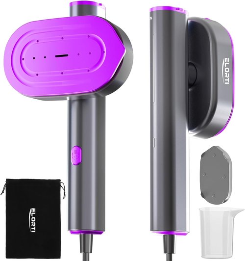 ELORTI Travel Clothes Steamer - Handheld Mini Iron with 10s Fast Heat-Up, 1200W, Purple | Perfect for Home & Office