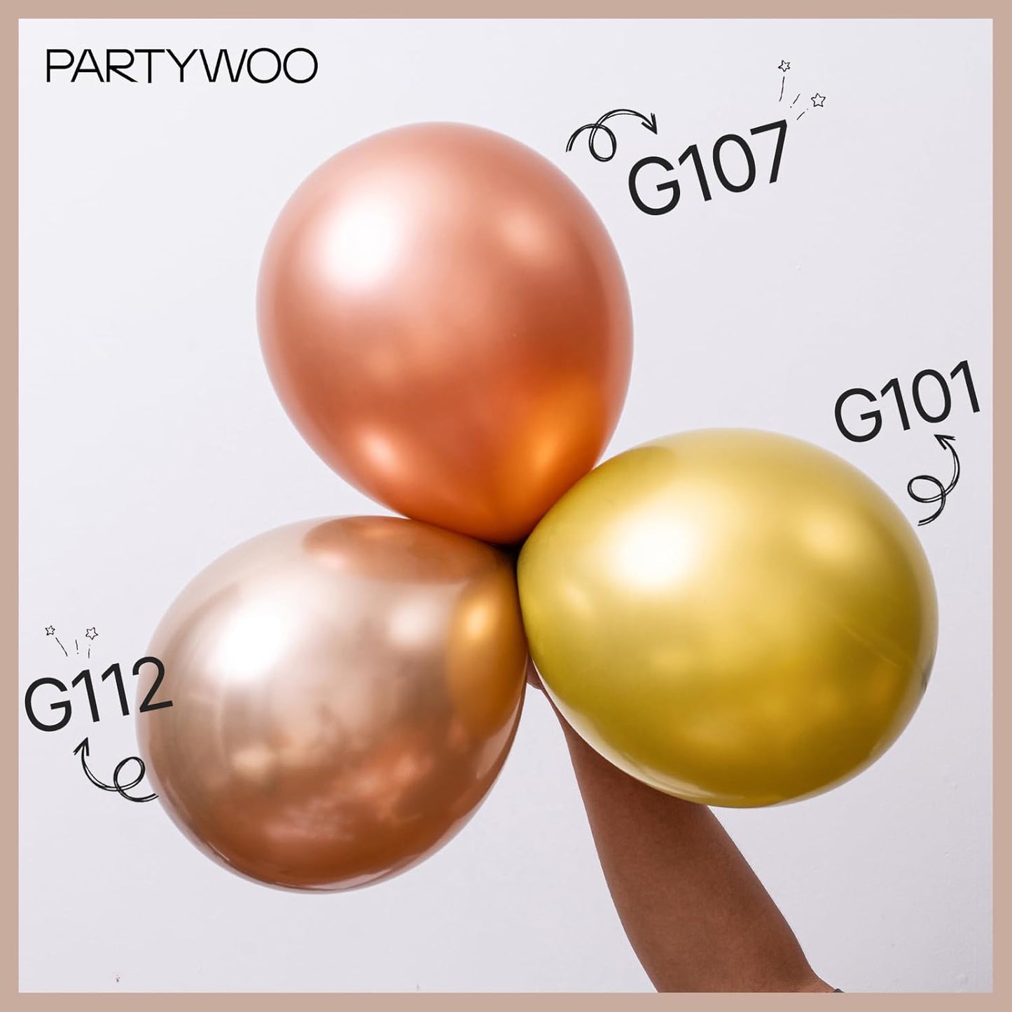 PartyWoo Metallic Rose Gold Balloons - 50pcs 5-Inch Chrome Latex for Weddings & Celebrations