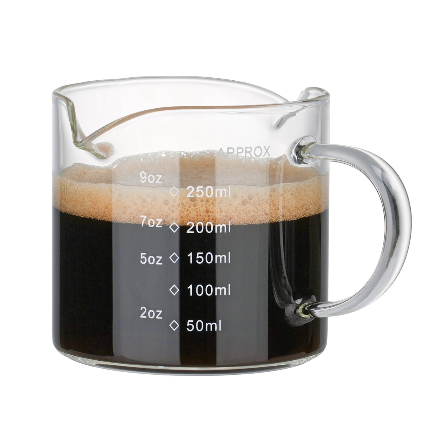 1 Pack 250ML/8.5OZ Measuring Cup Espresso Shot Glasses Double Spouts Large Coffee Cup with Handle Triple Pitcher Milk Cup Parts Clear Glass By BCnmviku