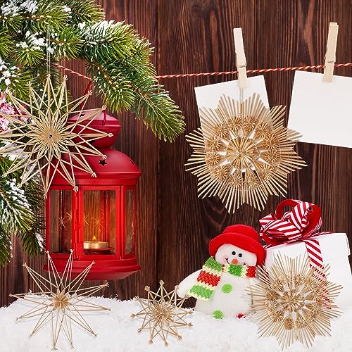 Gerrii 11 Pcs Straw Snowflake Ornaments Christmas Tree Set with LED Lights
