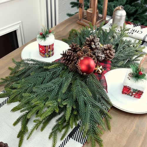 Tulvend 24 Pcs Artificial Pine Branches Real Touch Christmas Decor