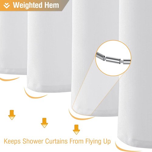 BTTN White Fabric Shower Curtain - Heavy-Duty Waterproof Linen Texture | 72"x72" Hotel Luxury Set with Hooks