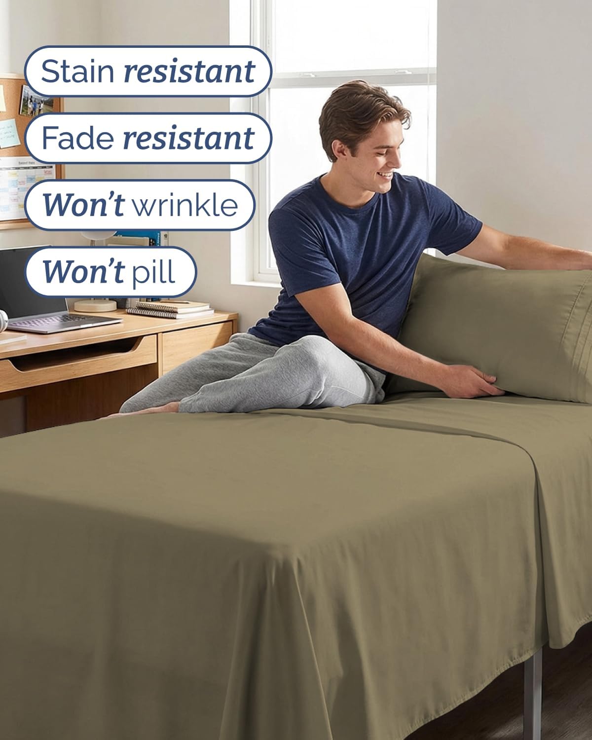Regine Switzerland Twin XL Sheet Set - Comfy Cooling & Breathable Bedding - Ultra-Soft, Deep Pockets - Khaki