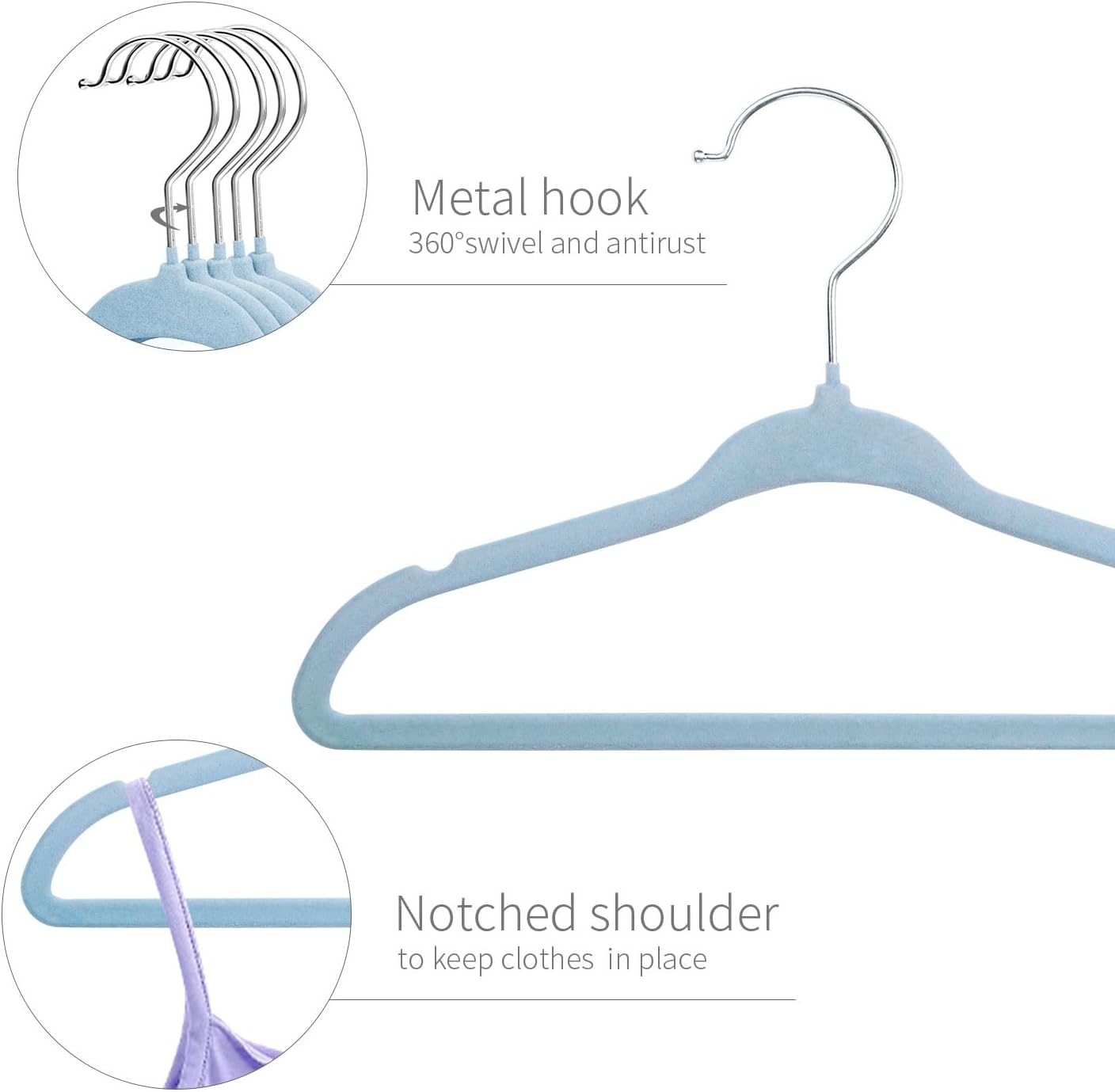 ManGotree Kids Velvet Clothes Hangers - Non-Slip Space-Saving Design | 15-Pack in Blue