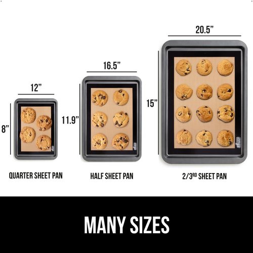 GORILLA GRIP Food Grade Reusable Nonstick Silicone Baking Mat, 16.5x11.87, Half Sheet, Oven Safe Cookie Sheet Liners, Up to 500 Degrees, No Mess Easy Clean Pastry Mats, Kitchen Essentials, 2PK, Black