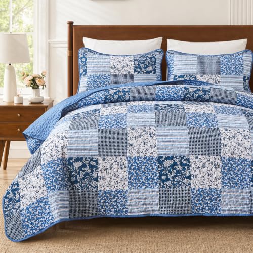 Mybedsoul King Size Boho Patchwork Floral Bedding Set - Blue